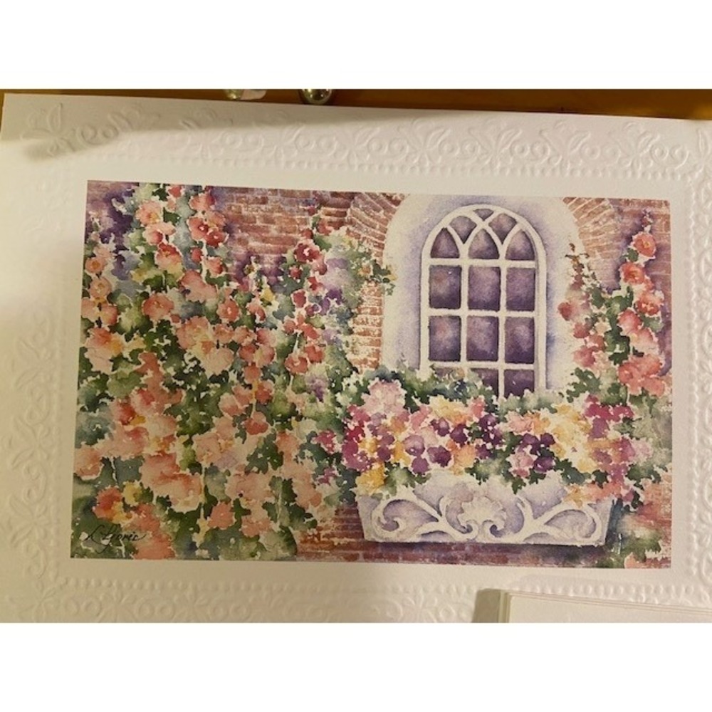 L Gorsic Watercolor Note Cards Set of 25 Garden Designs Embossed Border Blank - Picture 2 of 16